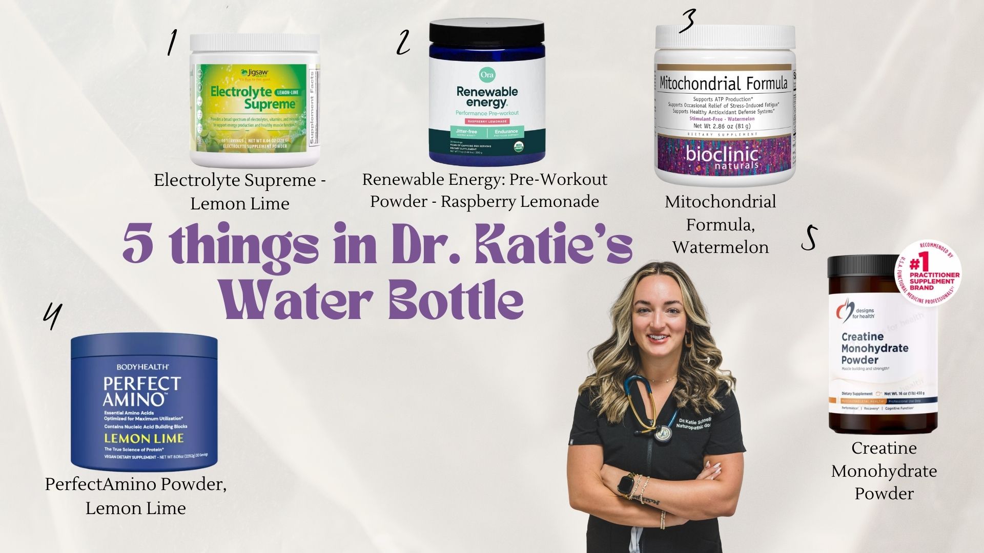 Dr. Katie's favorite supplements in her water bottle before a workout.