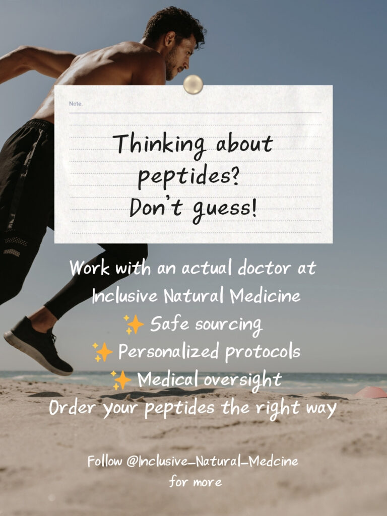 Peptides are everywhere right now—but most people are missing the bigger picture. With recent conversations around the FDA potentially allowing more peptides back into medical use, interest is exploding… but so is misinformation. The truth? Peptides can be powerful tools for healing, recovery, metabolism, and anti-aging—but only when used correctly and under medical supervision. When access was restricted, many people turned to unregulated sources—which is where the real risks come in. At Inclusive Natural Medicine in Tempe, we provide safe, physician-guided peptide therapy tailored to your body and your goals. ✨ No guessing ✨ No random protocols ✨ Just real, personalized care If you’ve been curious about peptides—this is your sign to do it the right way. Order your peptides + schedule with Dr. Katie Schneller today #peptidetherapy #naturopathicdoctor #tempeaz